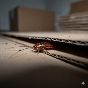Cockroach hiding under cardboard